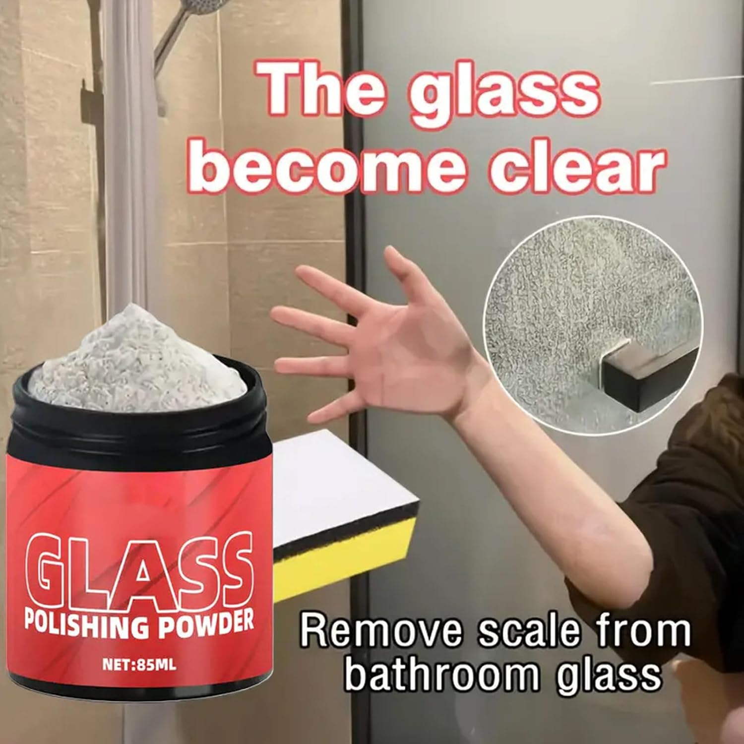 Glass Polishing Powder for Car | Windshield Scratch Remover Oil Film Cleaner 85Ml | High Performance Cleaner Automotive Detailing Supplies for Truck Windshield SUV RV Restoration image number 2