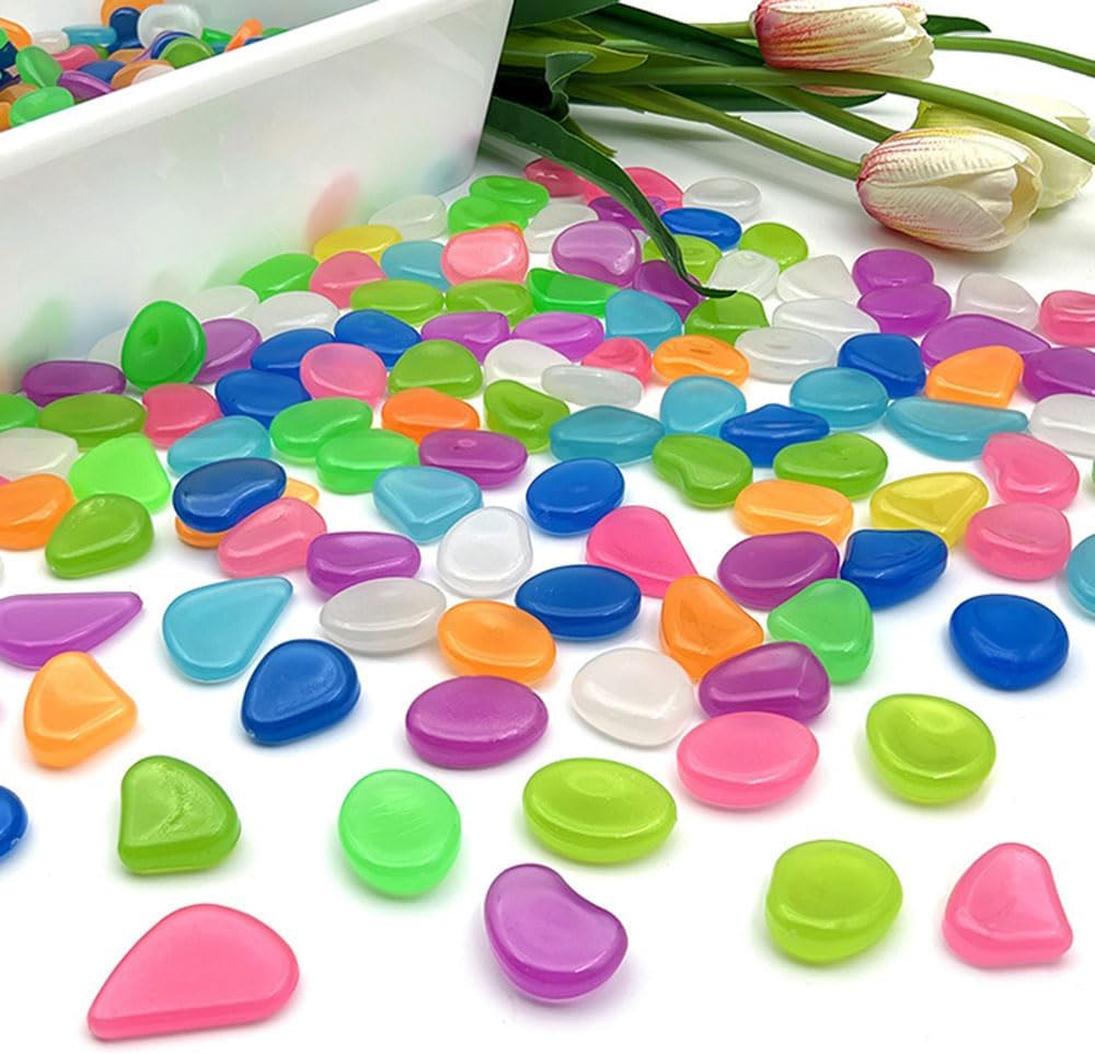 Omcleaner Rainbow Glow Pebbles 1000 Pcs Glow Stones for Fish Tank Lawn Yard Garden image number 5