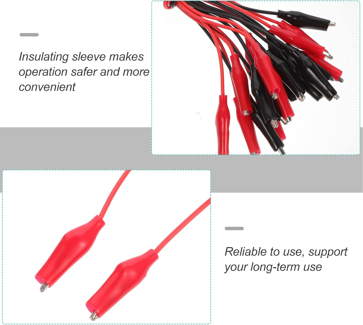 POPETPOP Alligator Clips Crocodile Test Leads: 30Pcs Dual Ended Wire Cable Balck Red with Insulators Clips Test Flexible Copper Cable for Electrical Testing 15. 72 Inches image number 5