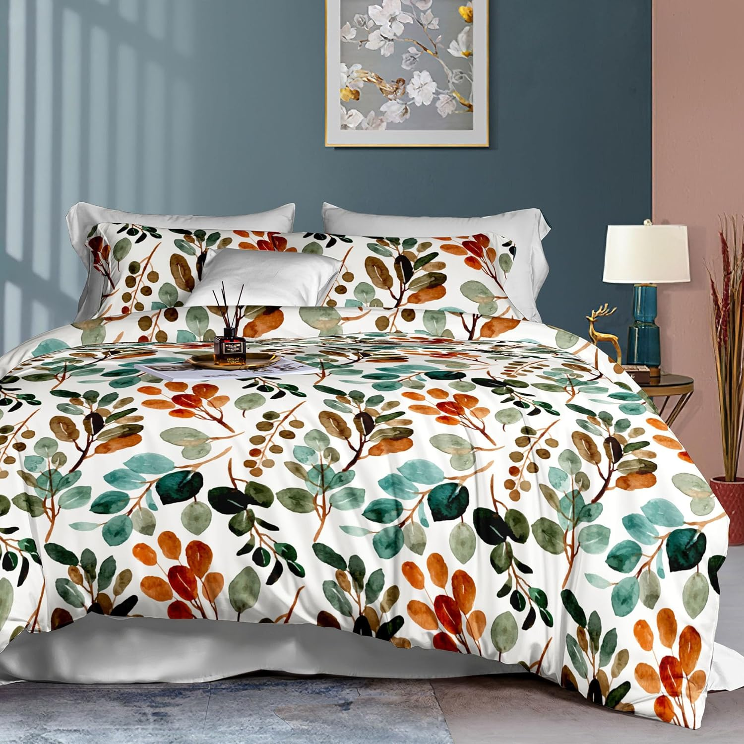 Luxton Leaf Floral Quilt Cover Set, Single Size 2Pcs Fenna Yellow Sage Flower Doona Cover Set (Single Size)