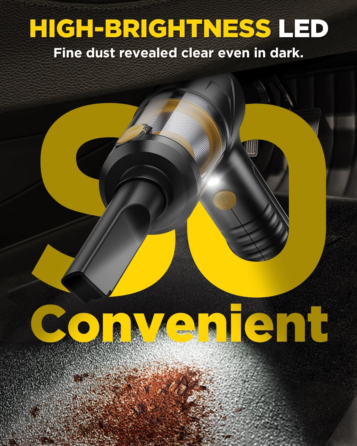 Car Vacuum Cleaner 21000Pa Suction with Brushless Motor, 4-In-1 Portable Mini Vacuum with 2 Suction Modes, Cordless Vacuum with LED Light, Type-C Charge for Car, Office Desk, Keyboards