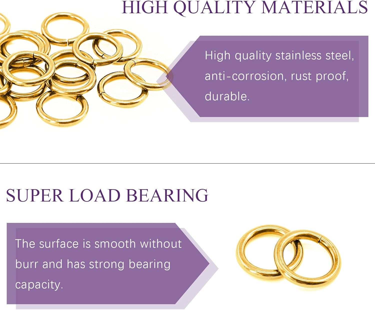 Swpeet 60Pcs Heavy Duty 3/5 Inch - 16Mm Gold Multi-Purpose Metal O Ring Metal Rings for Hardware Bags Ring Hand DIY Accessories Keychains Belts and Dog Leas (Gold, 3/5 Inch) image number 7