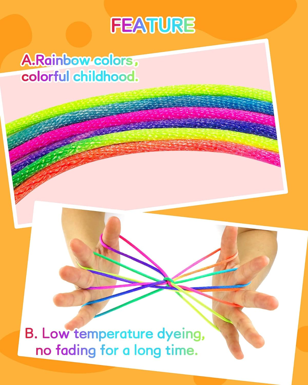 SONGTIY 6PCS Cats Cradle String, 65 Inch Long Rainbow Colourful Finger Rope, Chinese Finger String Games Toy for Kids, Adults, Children'S Day, with a Sand Painting, Rainbow image number 4