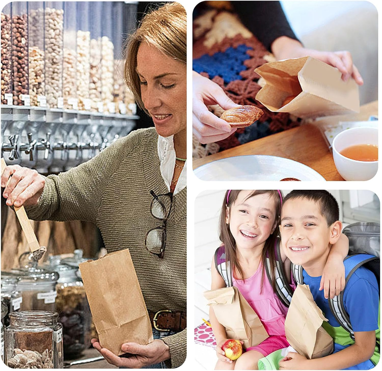 Shindel 120PCS Kraft Paper Bags, Brown Paper Bags with Stickers Mini Snack Bag Lunch Bag Treat Bag for Baby Shower Wedding Party Favors DIY Crafts image number 2