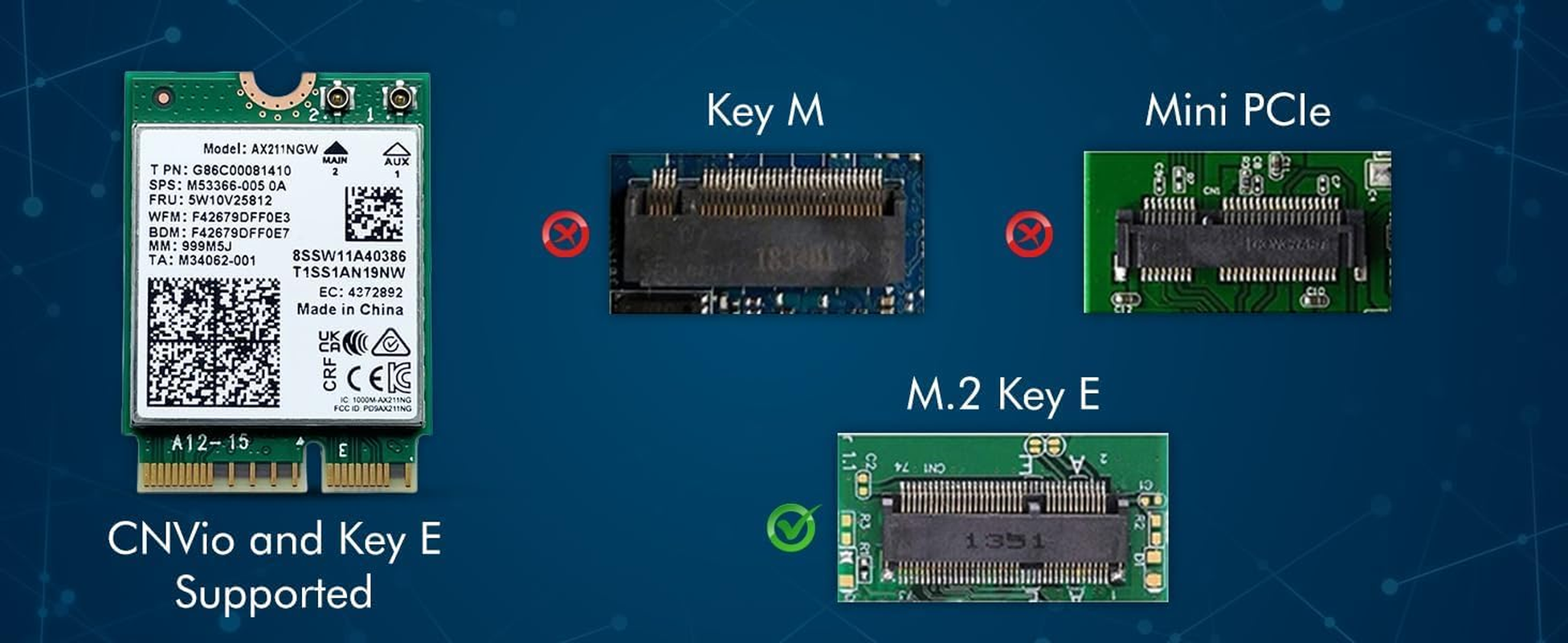 AX211 Wifi 6E Card | Tri-Band Wi-Fi | up to 2.4 Gbps | Cnvio2 M.2 Wifi Card for PC | Supports Bluetooth 5.3 | Requires Intel 11Th+ Gen CPU Windows 10/11, Linux | AX211NGW