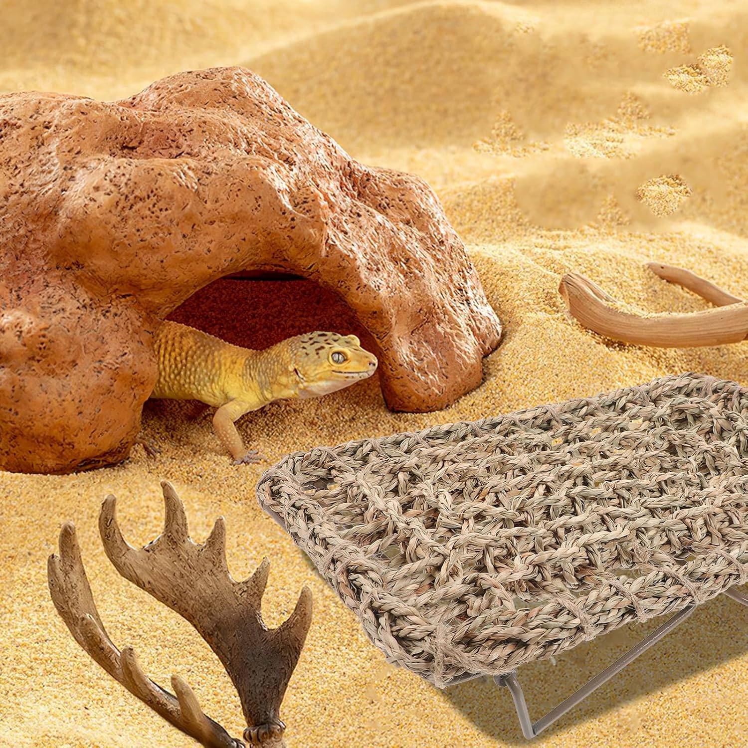 POPETPOP Lizard Lounger for Rest, Reptile Hammock Bed Seagrass Lounger Reptile Climbing Lounger Dragon Tank Accessories for Small Animals Guinea Pig Bearded Dragon image number 5