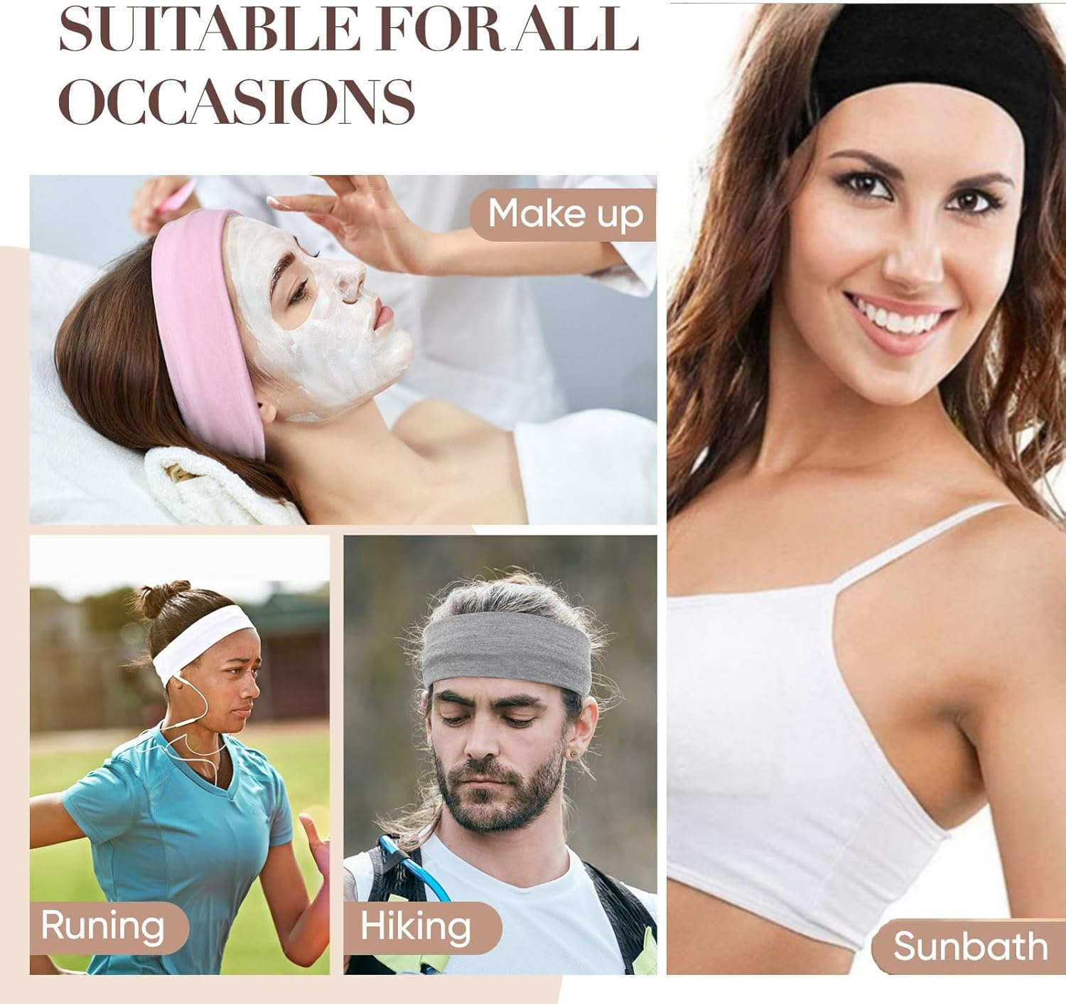 Custelen 8-Pack Sport Headbands for Women - Elastic Soft Fabric Non-Slip Hair Bands for Daily Workout, Yoga, Running, and Sports image number 5