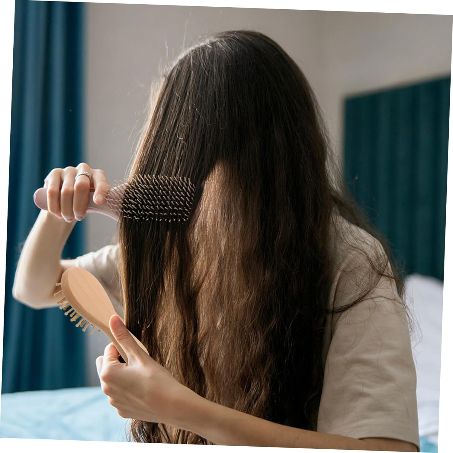 Anneome Massage Comb Paddle Detangling Hairbrush Wooden Travel Scalp Massager for Curly Hair Styling and Wet Dry Hair Care image number 1