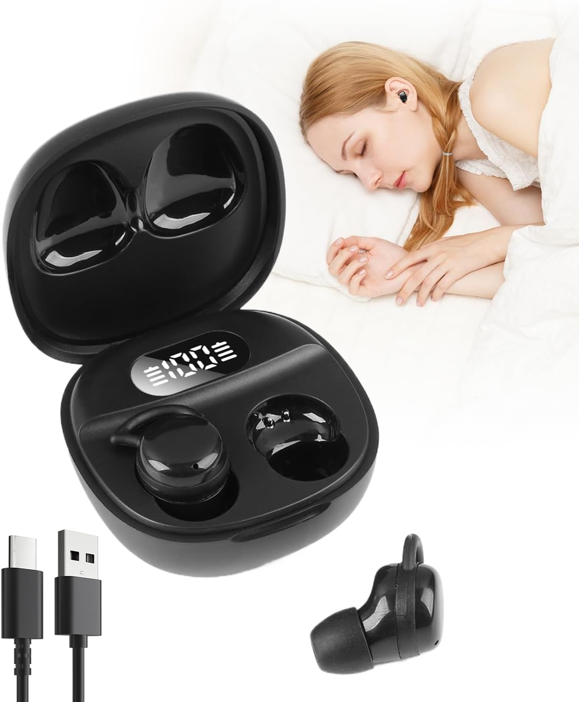 Sleep Earbuds Bluetooth 5.4 Headphones in Ear Noise Cancelling Mic Mini Ear Buds for Side Sleeping Waterproof Wireless Earphones with Hifi Stereo Sound for Travel Insomnia Relaxation with Charge Case image number 6