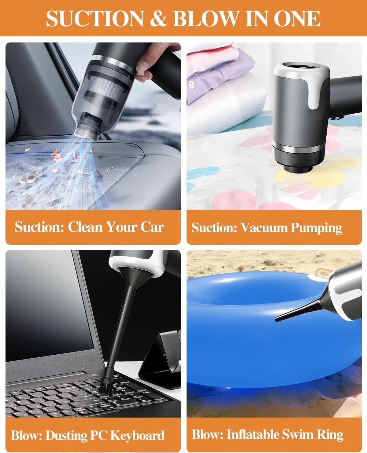 Handheld Car Vacuum Cleaner Cordless, 8000Pa Powerful 2-In-1 Lightweight Vacuum and Air Blower, Dual Filter Rechargeable Mini Hoover for Pet Hair, Car, Home, Office, Kitchen image number 4