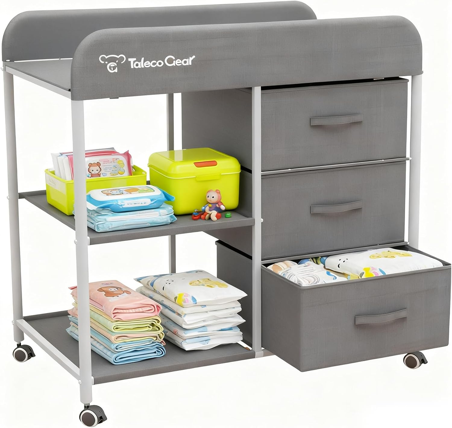 Baby Changing Table, Portable Changing Table, Diaper Changing Station with Waterproof Pad, Changing Table Dresser with 3 Storage Baskets, Mobile Nursery Organizer for Newborn Essentials image number 4