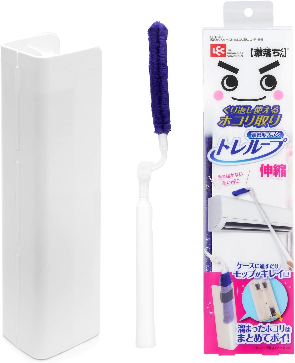 LEC Gekochi-Kun High Density Brush TRE Loop (Extendable Type), Repeatable Dusting/Clean Mop When Passed through Case