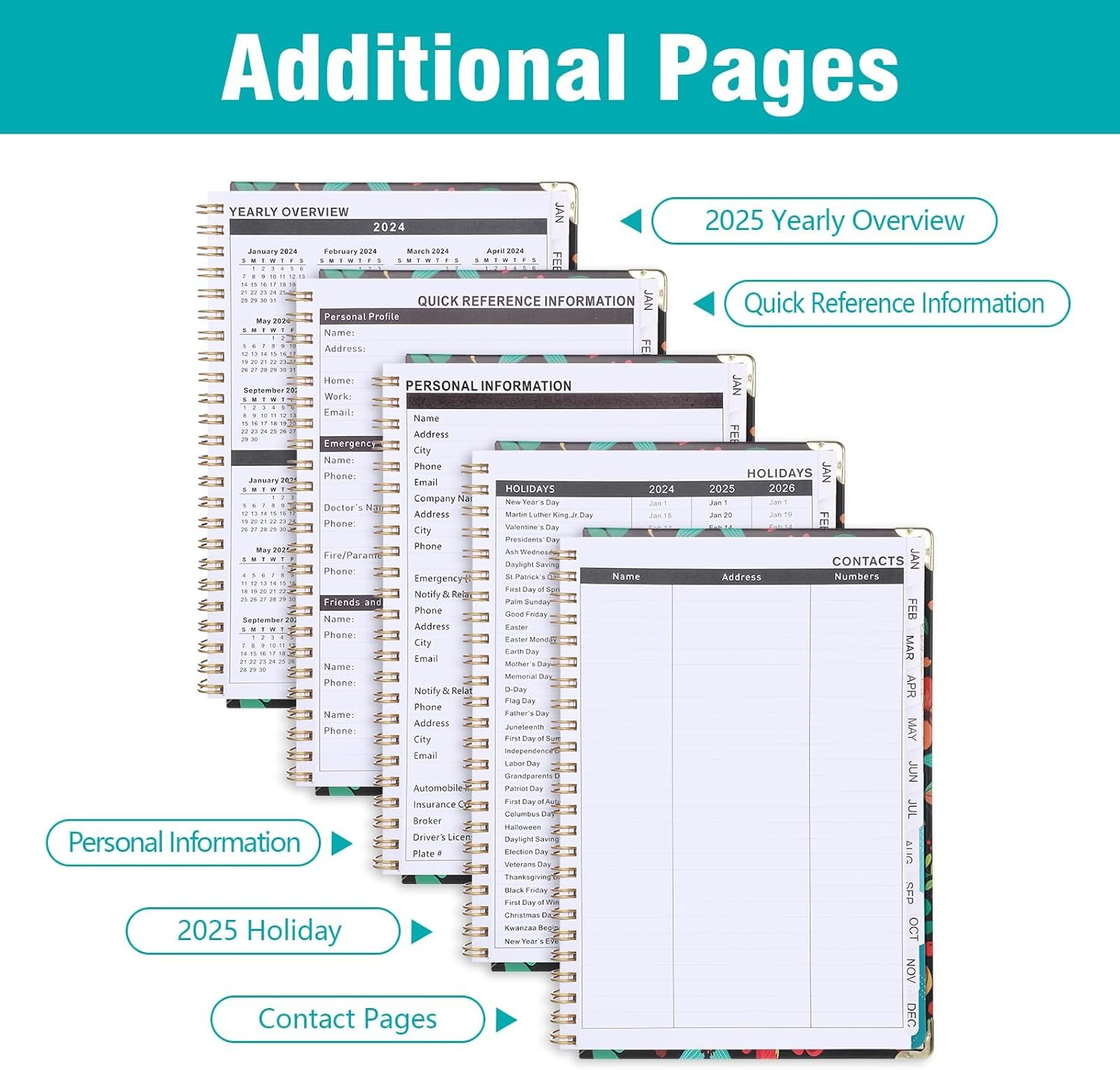 2025 Planner,2025 Weekly and Monthly Planner January to December A5（6.5"X 8.5"）Academic Planner 12 Month Work Planner with Tabs,Hardcover Thick Paper,Twin-Wire Binding image number 1