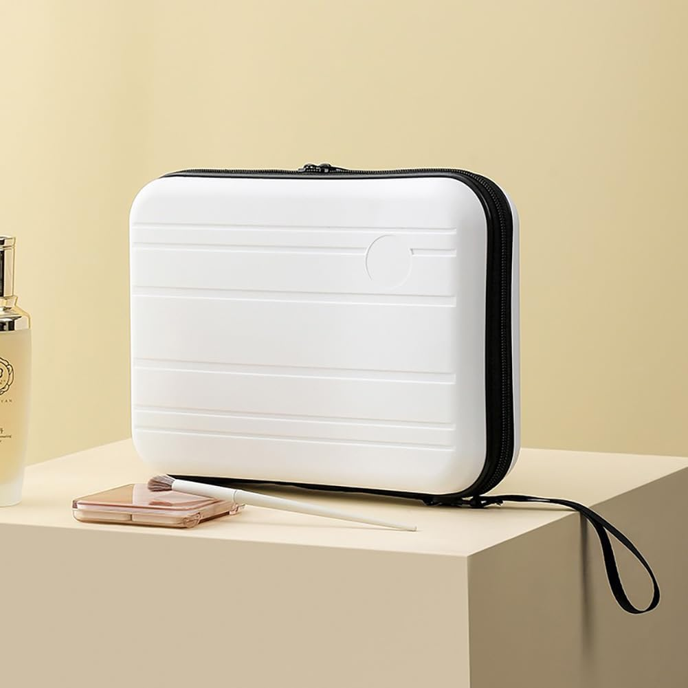 Jikfete Hard Shell Portable Cosmetic Toiletry Bag, Large Capacity Light Waterproof Beauty Makeup Travel Protective Storage Case Box, Large White, Fashion image number 6