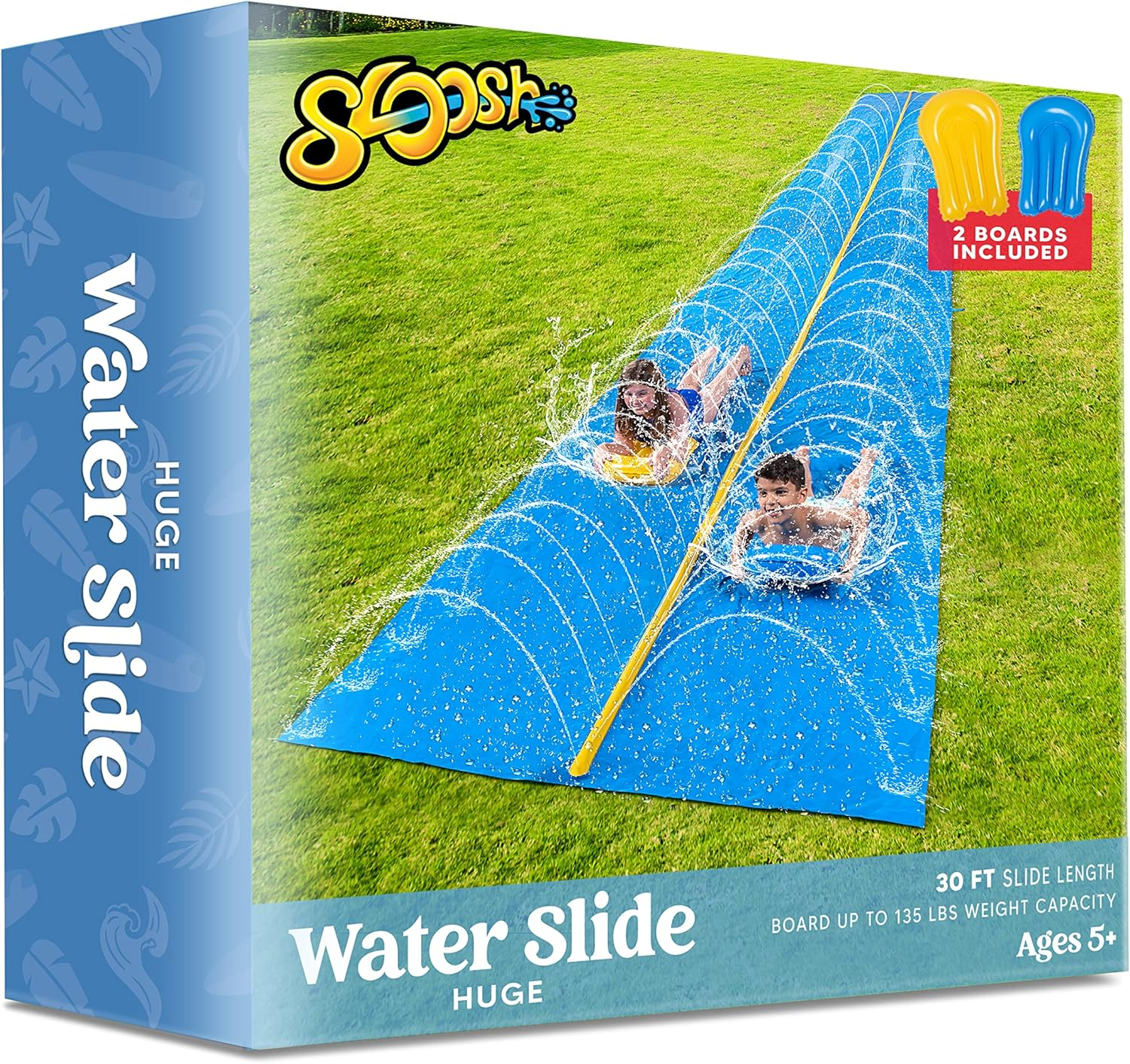 Sloosh Huge Water Slide, 30Ft X 6Ft Heavy Duty Lawn Water Slip with Built-In Sprinkler and 2 Slip Inflatable Boards for Kids Adults Party Summer Yard Lawn Outdoor Play Activities image number 2