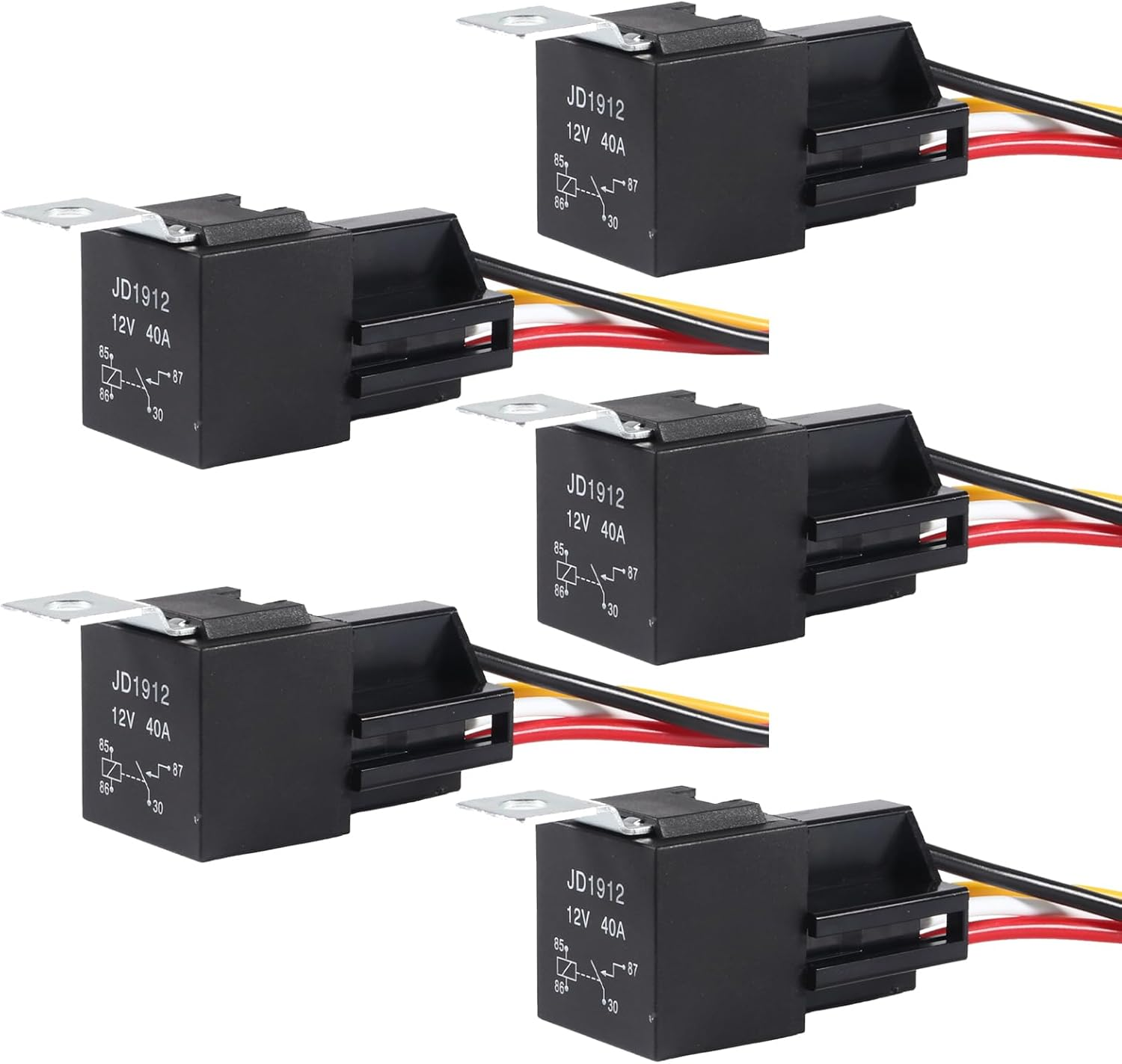 DIANN 5Pcs Car Relay with Harness 12V 40A 4 Pin SPST Harness Sockets with Color-Labeled Wires for Automotive Truck Van Motorcycle Boat image number 2