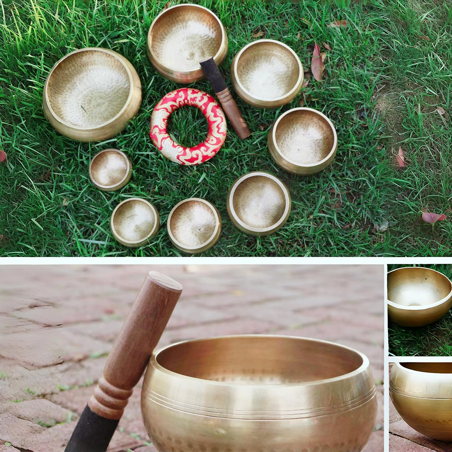 Fay Bless Tibetan Singing Bowl Set - Easy to Play for Beginners - Authentic Handcrafted Mindfulness Meditation Holistic Sound (Gold-8Cm/3In)