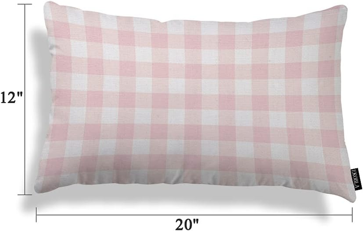 EKOBLA Buffalo Checked Pattern Decorative Lumbar Cushion Case Vintage Plaid Gingham Tartan Pastel Waist Rectangle Throw Pillow Case Cotton Linen for Men Women Sofa Home Decoration 12X20 Inches image number 7