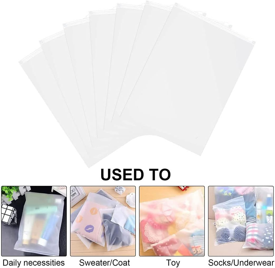Idopick 20 Pack Frosted Zipper Bags for Clothes, 11.8X15.7In Plastic Packaging Bags,Clear Clothes Packaging Bags, Resealable Clothing Bags with Vent Hole for Shipping Translucent,Travel (30X40) image number 2