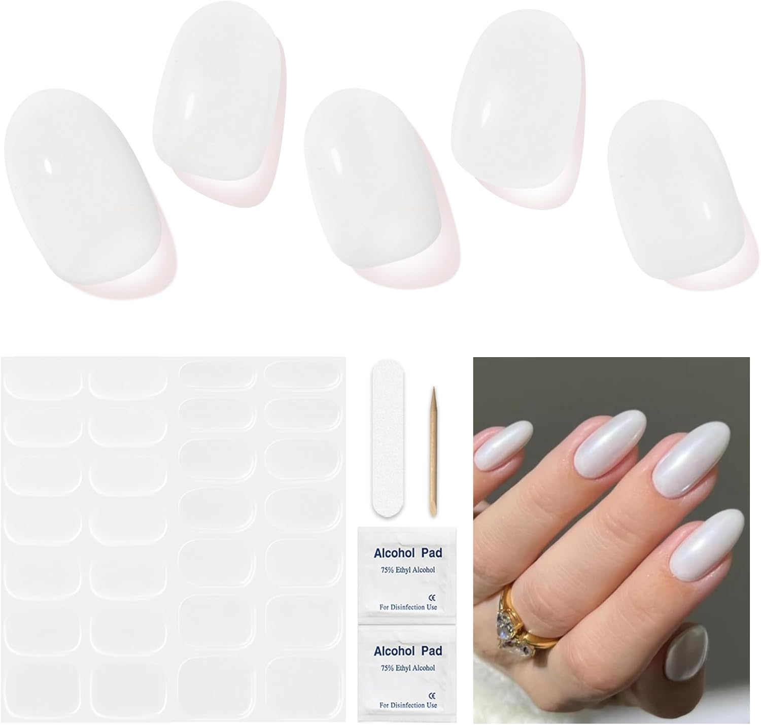 Semi Cured Gel Nails Strips 28 Stickers Nail Wraps Soft Self-Adhesive Gel Nail Stickers Salon-Quality Gel Nail Strips for Nails Manicure Nail Wraps Works with Any Nail Lamps