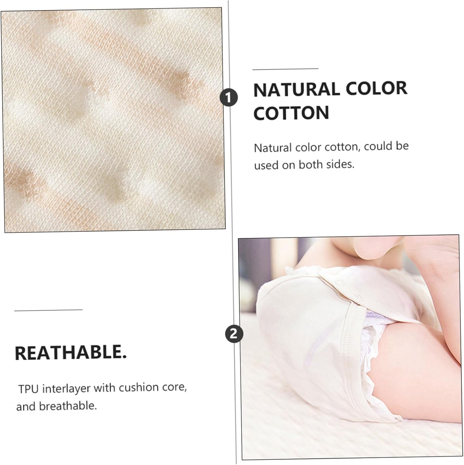 KOMBIUDA Changing Pad Newborn Diaper Liners Natural Cotton Reusable Change Pads TPU Interlayer for Safety Flexibility image number 4