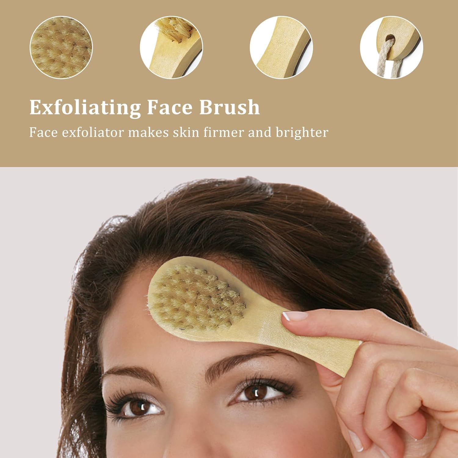 5 Pcs Exfoliating Brush Bath Brush Kit, Body Brush Set, Natural Boar Bristle Body Brush, Back Scrubber, Face Brush, Feet Brush, Massage Nodules Brush Wooden, Suitable for All Kinds of Skin image number 2