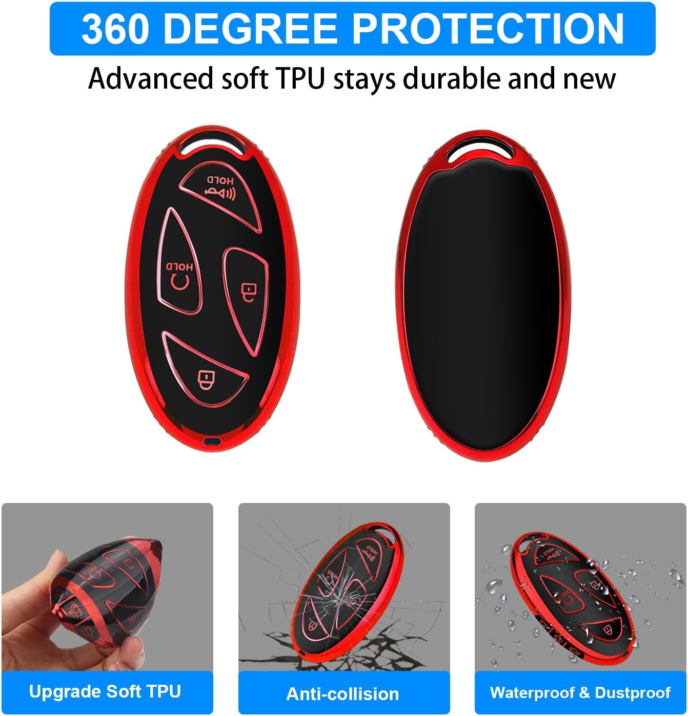 QBUC for Hyundai Kona Key Fob Cover,Key Case for Hyundai Ioniq 6 Grandeur GN7 KONA Elanrtra Sonata Tucson 2023 2024 2025 Santa Fe Smart Key Protector with Keychain(Red, 7 Buttons) image number 3