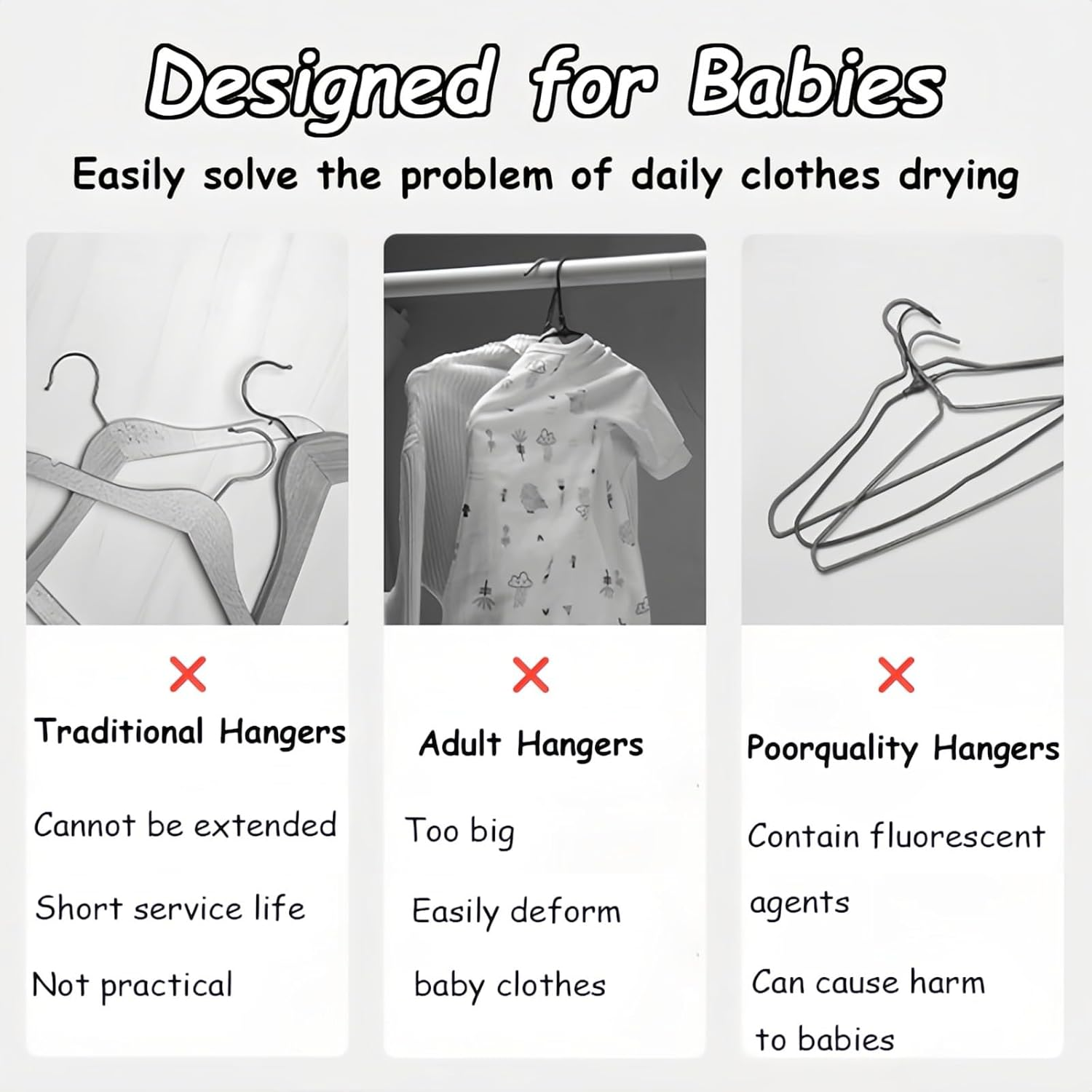 Kids Hangers, 5 Pcs Stackable Baby Hangers with 4 Length Settings, Durable PP Material, Perfect for Toddler & Children&rsquo;S Clothes, Infant Wardrobe Organization (Pink) image number 3