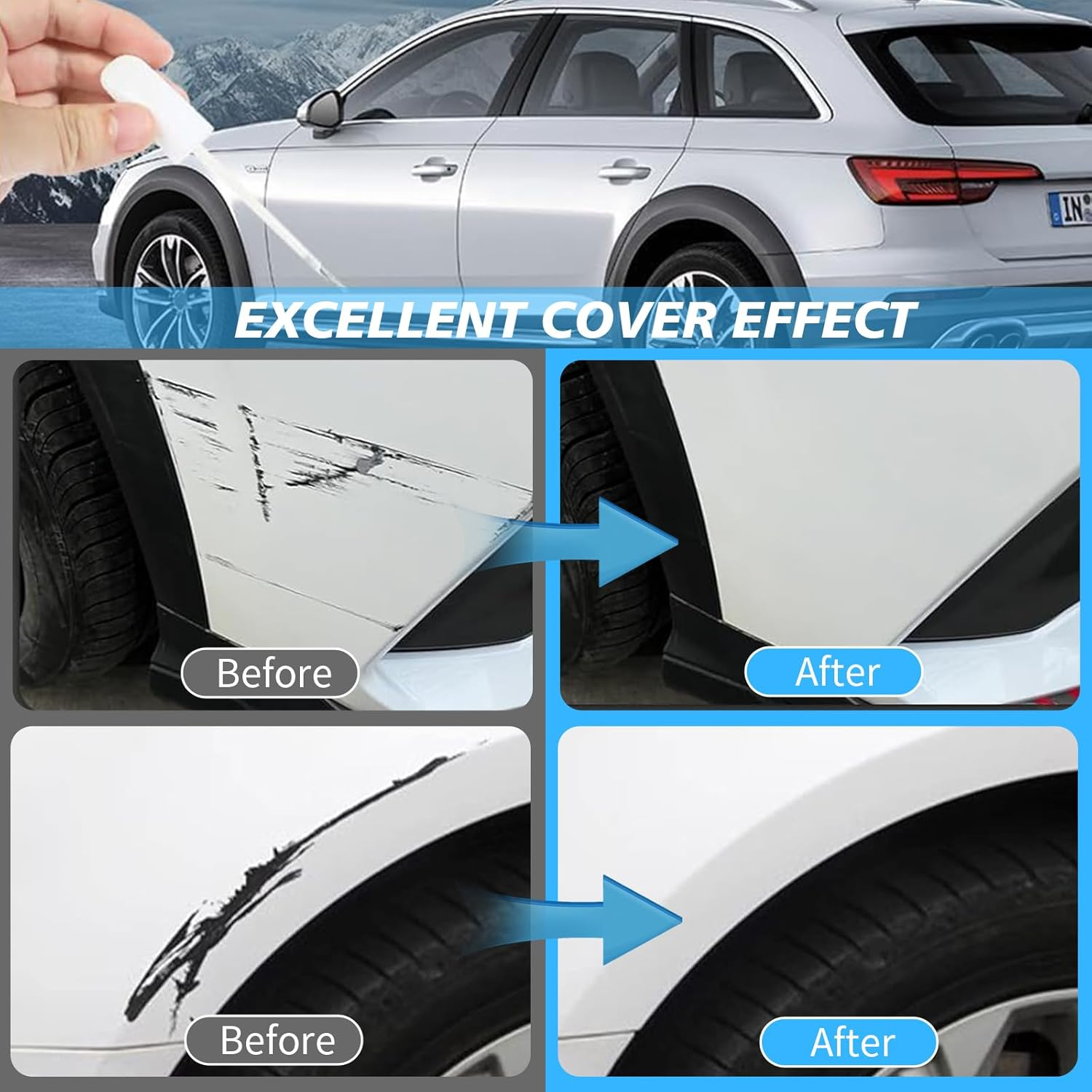 2 Pcs Touch up Paint Pen for Cars, Quick & Easy Vehicle Scratch Repair Paint Kit, Automotive Scratch Remover Pen for Cars, Trucks, Suvs - Effective Glossy Paint Fill Pen for Minor Scratches (White) image number 6