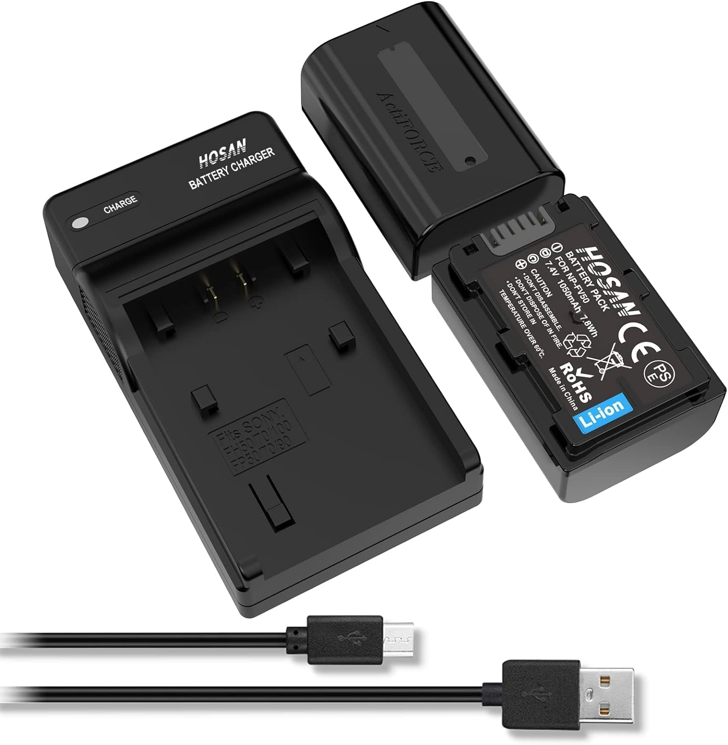 HTYCSCZ NP-FV50 Replacement Battery (2-Pack) and Portable USB Charger Kit for Sony PJ430V, PJ540, PJ580V, PJ650V, PJ710V, PJ760V, PJ790V, PJ810, TD20V, TD30V (7.4V, 1050Mah)