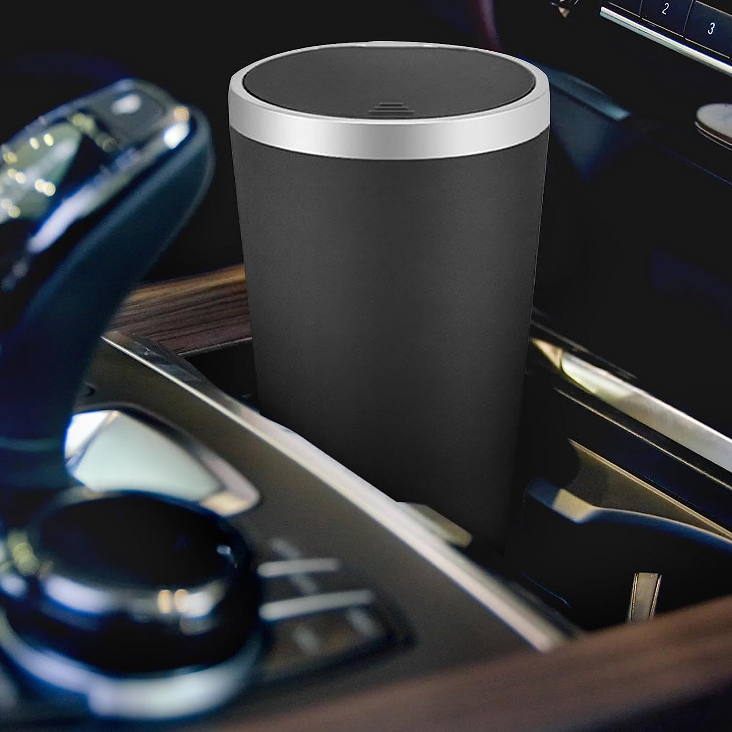 Mini Car Trash Can with Lid, Leak-Proof Car Garbage Can, Durable Car Trash Bin, No-Spill Car Cup Holder, Odor Blocking, for Desktop, Automotive, Home & Car Accessories (Black) image number 2