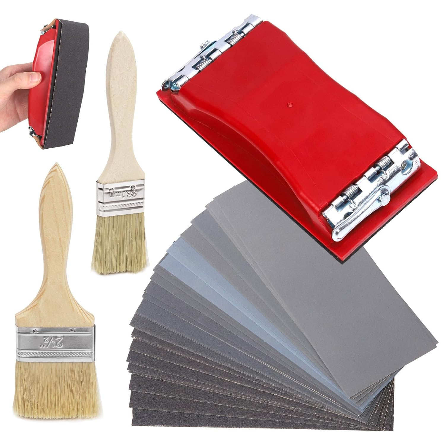 Mardatt 45Pcs Sandpaper, Sanding Block Sander & Paint Brush Set, 120 to 3000 Grit Assorted Wet & Dry Sandpaper, Hand Sander and Wall Paint Brushes, 9X3.6 Inch Sanding Sheets for Automotive Sanding image number 5