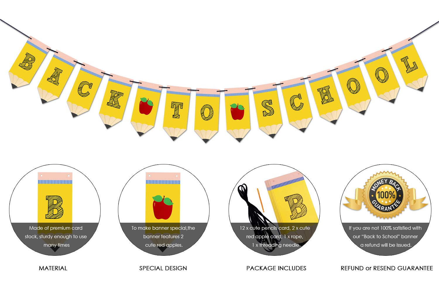 Back to School Pencil Banner - First Day of School Banner - Back to School Banner - Classroom Decor - Teacher Banner - Back to School Party Decorations image number 2