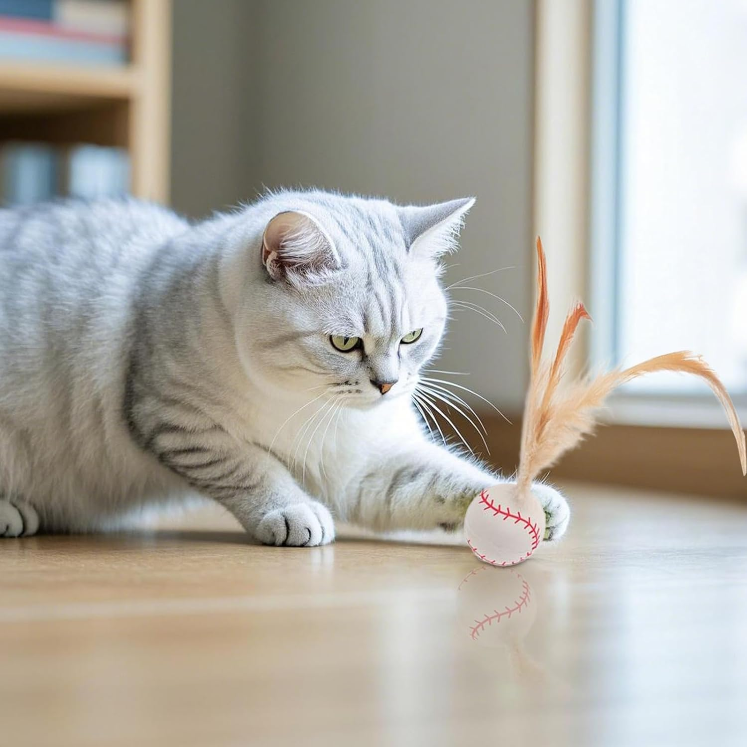 Interactive Cat Feather Ball Toys for Indoor Cats - Bouncy, Catnip-Infused Balls with Mini Soccer/Basketball Toys, Chew & Teeth-Cleaning Toys for Kitten Exercise Play（3Pc） image number 4