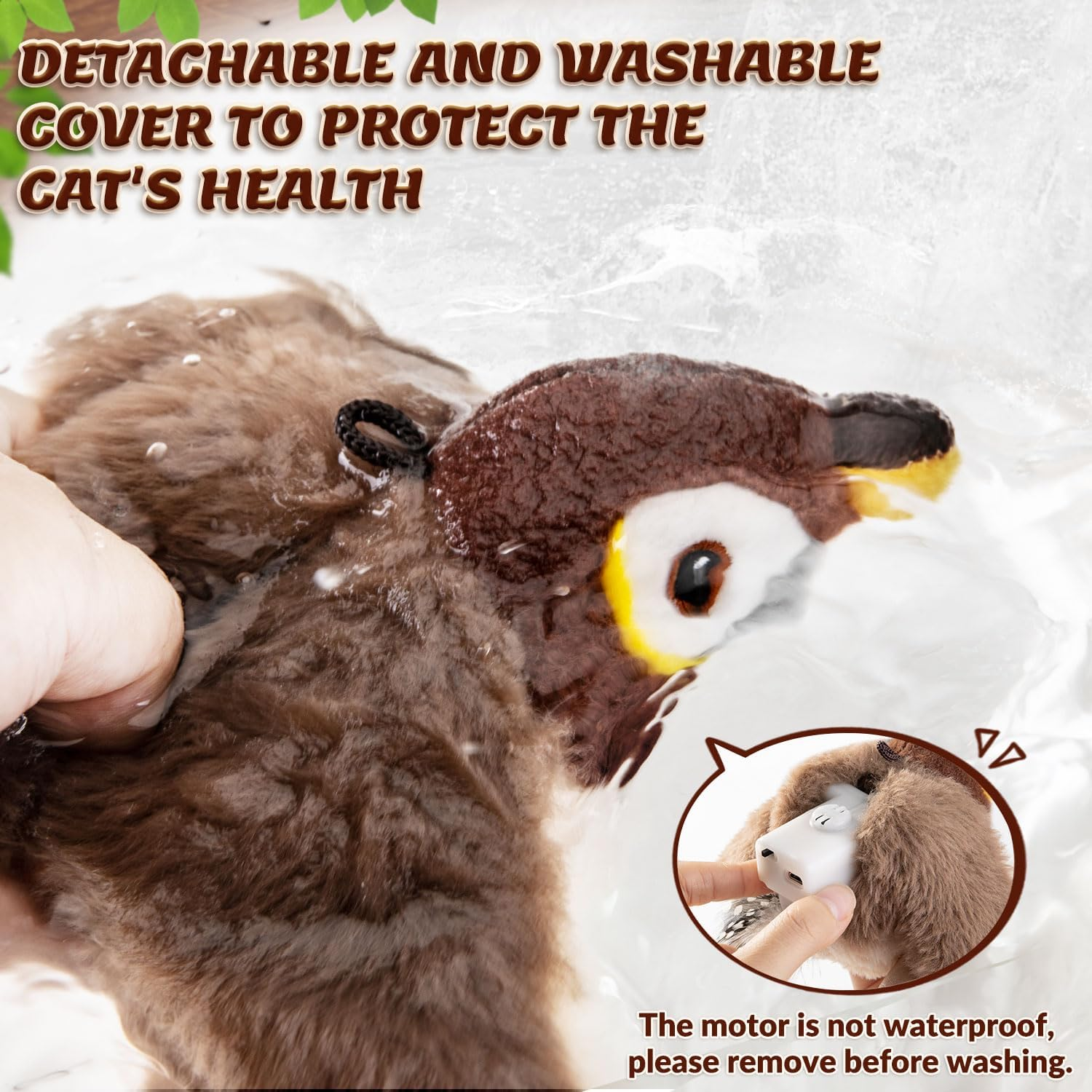 Slowton Interactive Cat Toys Rechargeable - Touch Activated Flapping Sparrow Catnip Toys with Lifelike Chirping - Plush Bird Toy with Rope and Hooks for Indoor Kitten Kitty Exercise image number 3