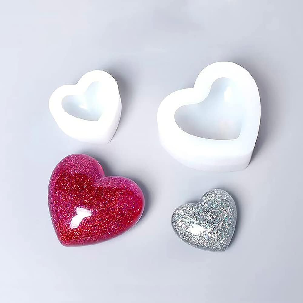 Weenkeey 2 Pcs 3D Heart Shape Resin Molds Heart Keychain Charms Silicone Mold Heart Jewelry Casting Mold Love Heart Epoxy Mold for DIY Craft Home Decor image number 2