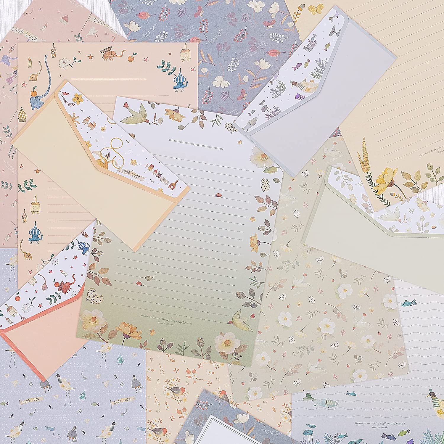 72Pcs Stationery Paper and Envelopes Set Contain 48Pcs Letter Paper 24Pcs Envelopes Double Sided Floral Design Lined Stationary Set for Writing Letters Poem Office School Supplies image number 5