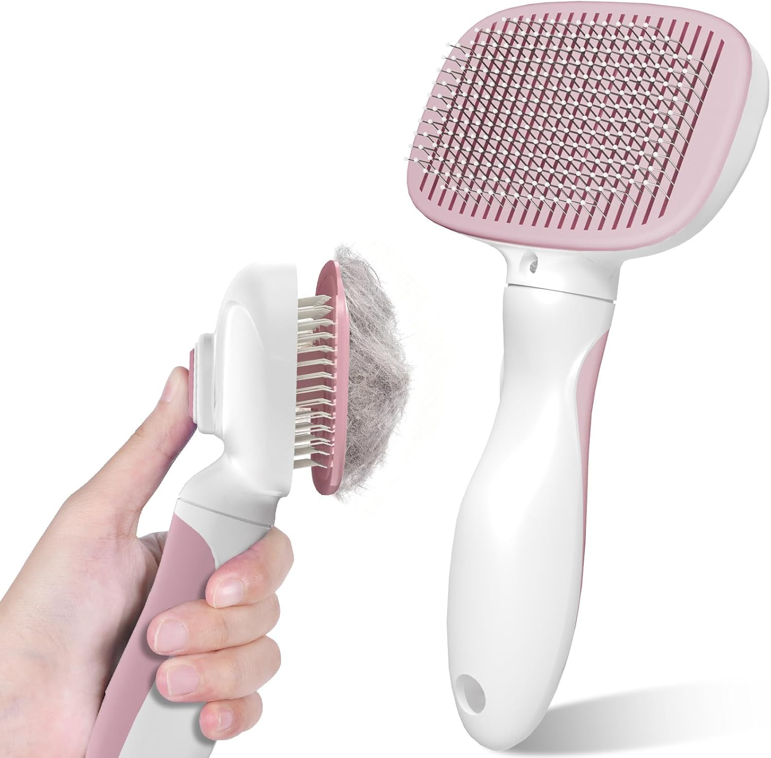 Zivacate Cat Brush Dog Brush, Self-Cleaning Slicker Brush, Dog Comb Fur Brush Dog Gently Removes Undercoat, Massage Grooming Brush for Medium and Long Hair Dogs Cats - Pink/White image number 6