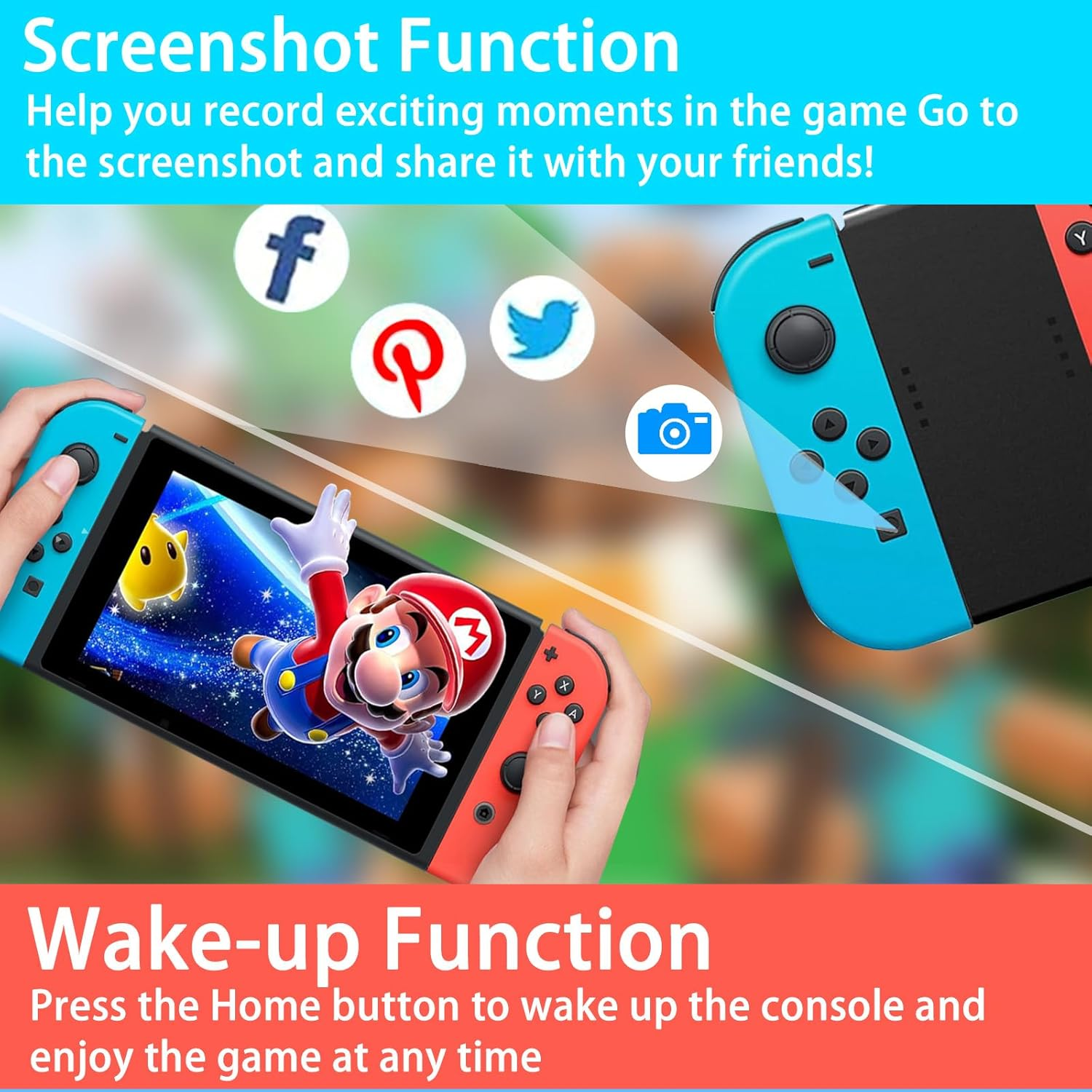 Joy-Cons for Switch Controllers, Wireless Replacement for Switch, Left and Right Controllers Support Sports Dual Vibration/Wake-Up/Motion Control/Screenshot Function (Blue and Red) image number 4