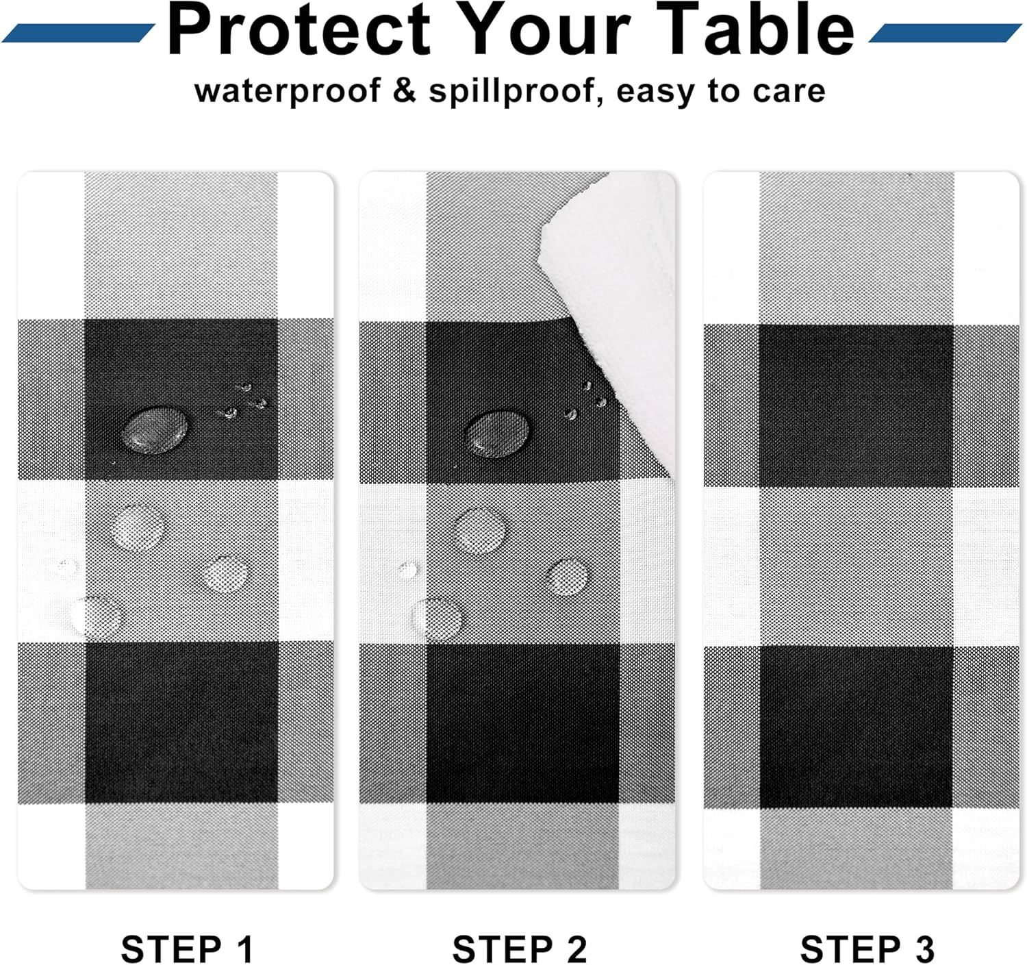 DWCN Checkered Tablecloth Rectangle - Waterproof & Wrinkle Resistant Washable Fabric Table Cover Checkered Table Cloth for Dining Table, Picnic and Party, 137 X 203Cm, Black and White image number 3