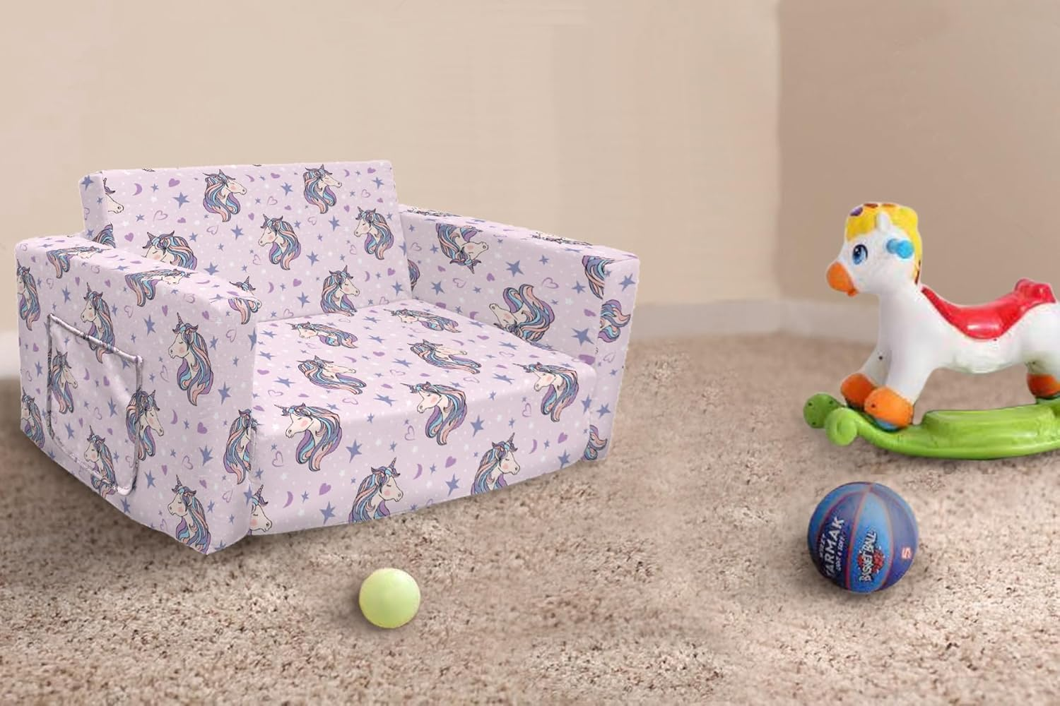 Fond + Found Kids Sofa Couch, 2 in 1 Children'S Convertible Sofa, Extra Soft Flip Open Chairs & Sleeper, Cute Unicorn Print Toddler Chairs Kids Couch for Kids Girls Boys (Pink, Extra Large) image number 4