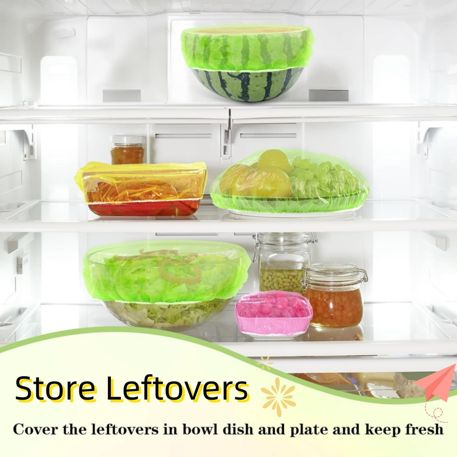 60 Pcs Reusable Food Covers, Clear Elastic Food Storage Covers Fresh Keeping Bags Bowl Dish Plate Wraps for Home Kitchen Restaurant Picnic（3 Sizes） image number 5
