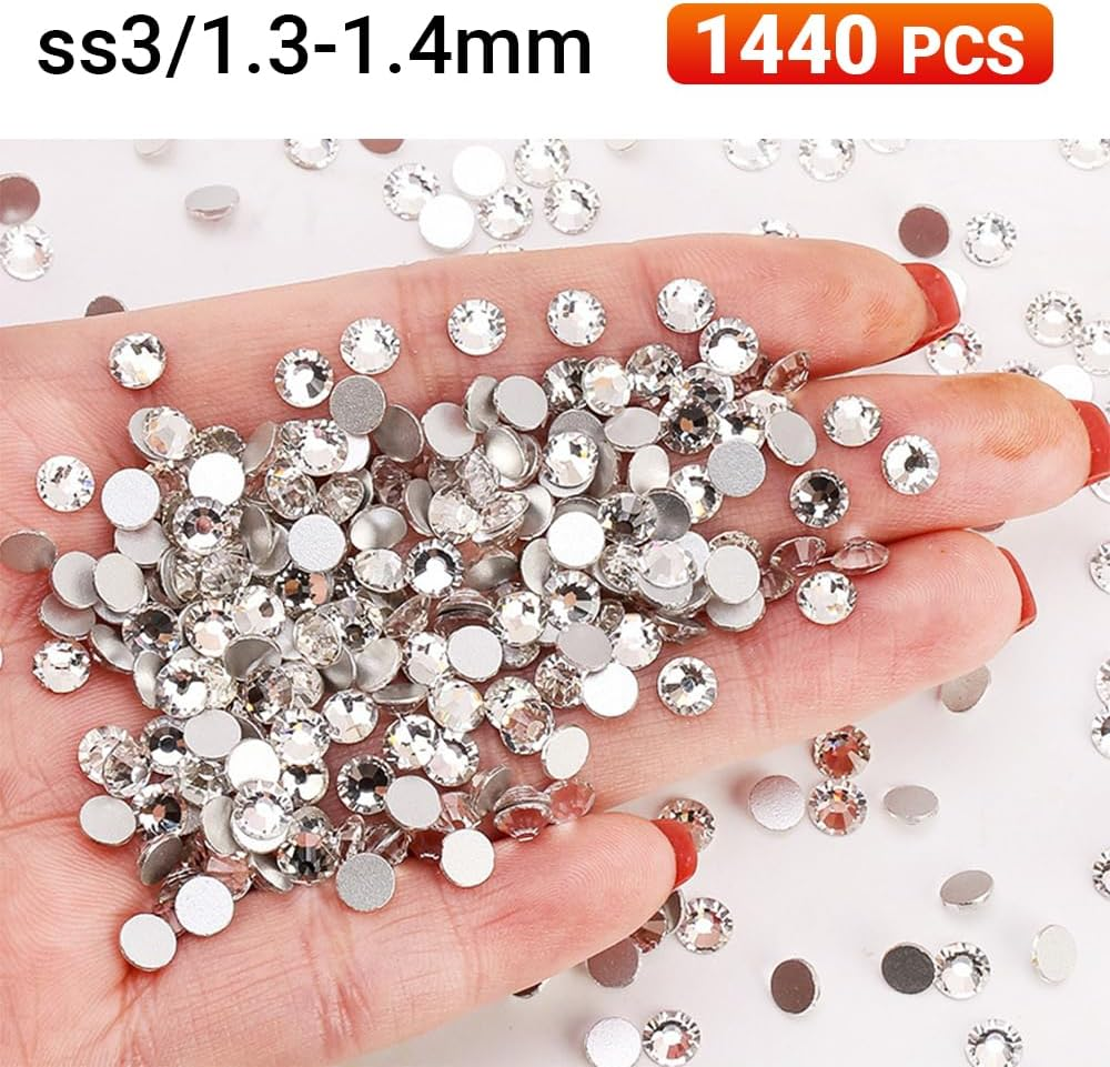 1440PCS Clear-Ss3 Acrylic Crystal Flat Back Rhinestones Non-Hotfix Assorted Nail Art Craft image number 5