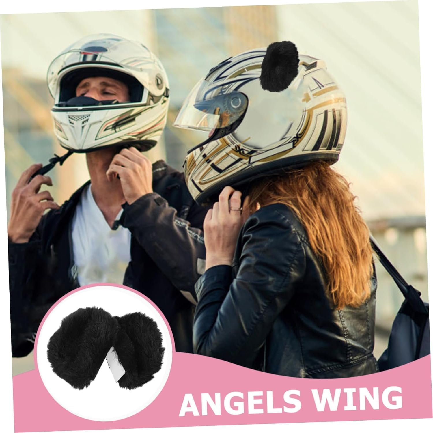 2Pcs Bear Ear Motorcycle Helmet Decorations,Black Fashionable Soft Helmet Ornaments for Riding Biking and Outdoor Activities image number 6