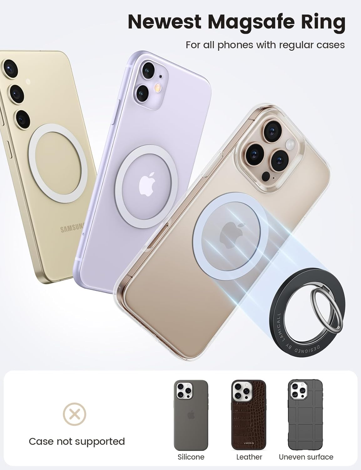 Lamicall for Mag Safe Sticker Ring - 4 Pack Powerful Magnetic Ring - Mag Safe Ring Compatible with Mag Safe Magnetic Wireless Charger Case for Iphone 16 15 14 Pro Max Galaxy Android Accessories image number 3