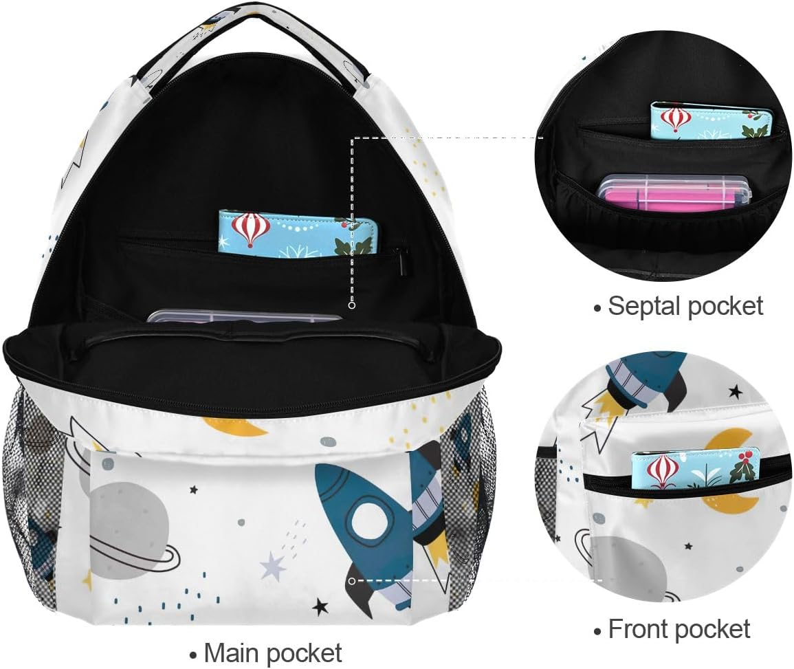GAIGEO Black Space Rockets Planets Backpack School, Adjustable Straps 15L Boys Backpacks Ages 8-10 with Name Tag Easy Care, S image number 2