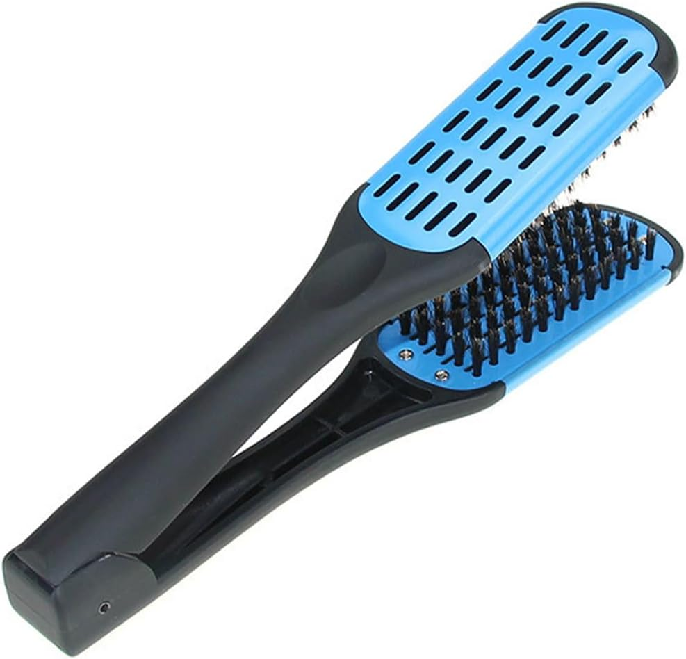 Namvo Hair Straightening Double Brush Comb Clamp Hair Brush Double Brush Comb Soft Handle, Blue, All Hair Types, Unisex, Hair Care Enthusiasts image number 4