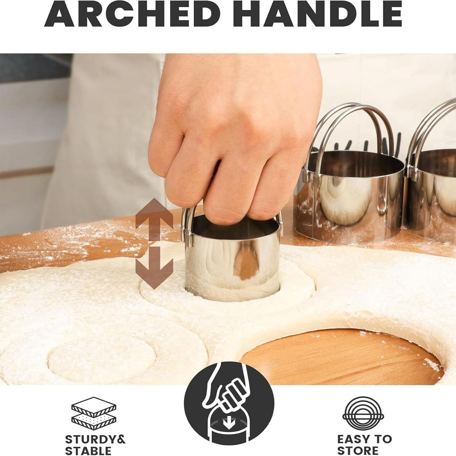 Cookie Cutters Set (5 Pieces/Set), Stainless Steel Scone Cutters with Handles, round Pastry Cutters Circle Biscuit Cutters Set for Baking, Professional Dough Cutter Tool. - Gingerbread image number 4