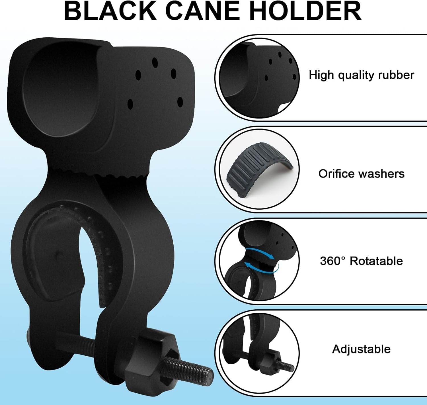 4 Pcs Plastic & Resin Walking Cane Holder, Bicycle Light Rack, Wheelchair Walking Stick Clip, 360 Degree Rotation Crutches Stick Bracket image number 2