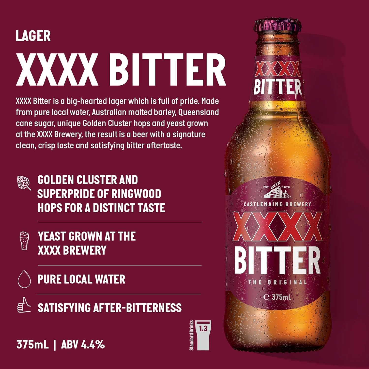 XXXX Bitter Full Strength Australian Lager Beer 4.9% ABV 24 Pack X 375 Ml Bottle Case image number 6
